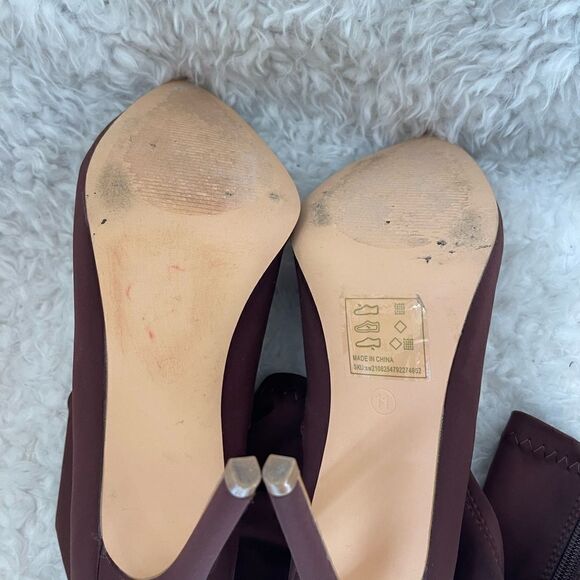 Sheln Brown stretchy knee high boots pointed toe heels Size11 - Picture 7 of 9